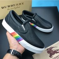 Burberry Bio-based Sole Leather Men Slip-on Sneakers In Black