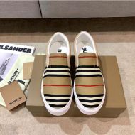 Burberry Bio-based Sole Icon Stripe And Leather Unisex Sneakers In Beige