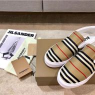Burberry Bio-based Sole Icon Stripe And Leather Unisex Sneakers In Beige/White