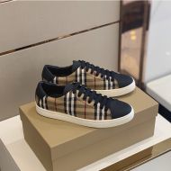 Burberry Bio-based Sole Vintage Check And Leather Men Sneakers In Blue
