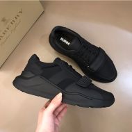 Burberry Canvas,Leather And Mesh Men Sneakers In Black