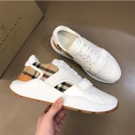 Burberry Canvas, Vintage Check And Leather Men Sneakers In White/Beige