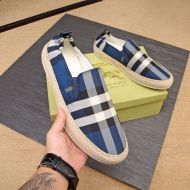Burberry Check Canvas Men Slip-on Sneakers In Blue