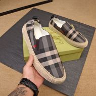 Burberry Check Canvas Men Slip-on Sneakers In Grey