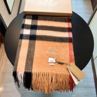 Burberry Check Cashmere Scarf In Camel