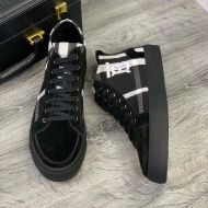 Burberry Vintage Check Cotton And Suede Men High-top Sneakers In Black