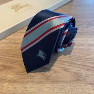 Burberry Classic Cut Patchwork Striped Silk Jacquard Tie In Navy Blue