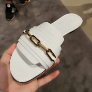 Burberry Coleford Chain Patent Leather Women Slides In White