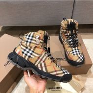 Burberry Contrast Canvas And Leather Men Boots In Beige