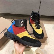 Burberry Contrast Canvas And Leather Men Boots In Black/Yellow
