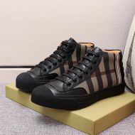 Burberry Haymarket Check Leather Men Sneakers In Black