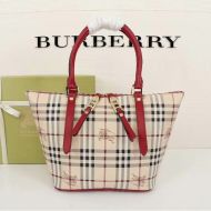Burberry Haymarket Check Two-way Zip Tote In Red