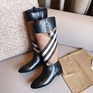 Burberry House Check And Leather Women Riding Boots In Black