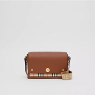 Burberry Leather And Vintage Check Note Crossbody Bag In Brown/Beige