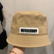Burberry Logo Cotton Bucket Hat In Camel