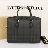 Burberry London Check And Leather Briefcase In Black