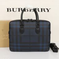 Burberry London Check And Leather Briefcase In Navy Blue