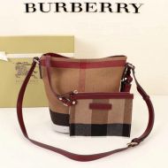 Burberry Mini Susanna Check Canvas Bucket Bag In Burgundy