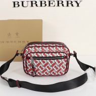 Burberry Monogram Print And Leather Crossbody Bag In Burgundy