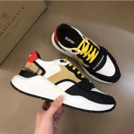 Burberry Nylon, Suede And Vintage Check Men Sneakers In Apricot/White