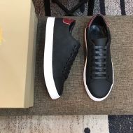 Burberry Perforated Check Leather Men Sneakers In Black