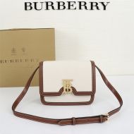 Burberry Small Two-tone Canvas And Leather TB Bag In White/Brown