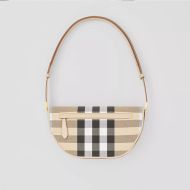 Burberry Small Check Canvas And Leather Olympia Bag In Beige
