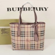 Burberry Small Haymarket Check Reversible Tote In Pink