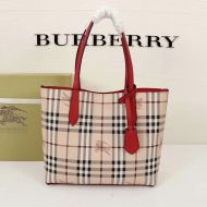 Burberry Small Haymarket Check Reversible Tote In Red