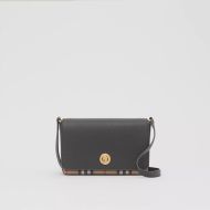 Burberry Small Leather And Vintage Check Crossbody Bag In Black