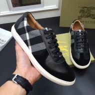 Burberry Suede Leather And House Check Men Sneakers In Black