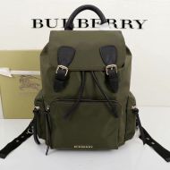 Burberry Technical Nylon And Leather Rucksack In Olive