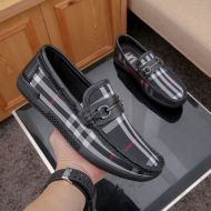 Burberry Vintage Check Canvas And Leather Men Loafers In Black
