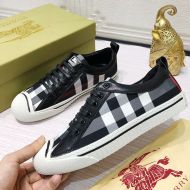 Burberry Vintage Check Cotton And Leather Men Sneakers In Black