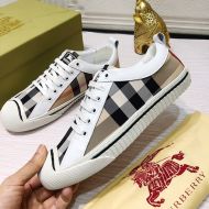Burberry Vintage Check Cotton And Leather Men Sneakers In White