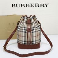 Burberry Vintage Check Leather Bucket Bag In Brown