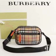 Burberry Vintage Check And Leather Camera Bag In Beige/Red