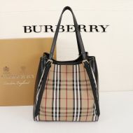 Burberry Vintage Check And Leather Tote In Black