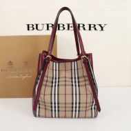 Burberry Vintage Check And Leather Tote In Burgundy