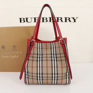 Burberry Vintage Check And Leather Tote In Red
