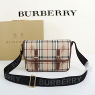 Burberry Vintage Small Check Leather Messenger Bag In Beige