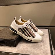 Burberry Vintage Check Cotton And Leather Men Sneakers In Beige