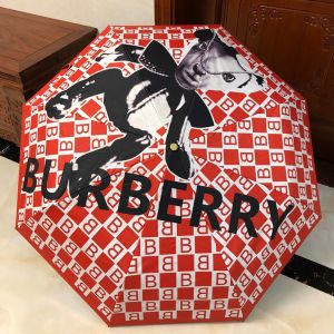Burberry Bear And Monogram Print Folding Umbrella In Red