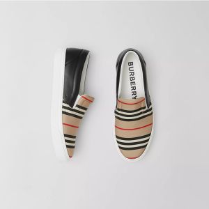 Burberry Bio-based Sole Icon Stripe And Leather Unisex Sneakers In Beige/Black