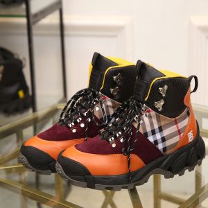 Burberry Contrast Canvas And Leather Men Boots In Black/Red