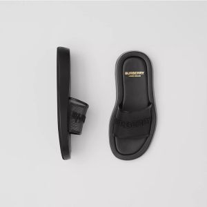 Burberry Embroidered Logo Mesh And Leather Unisex Slides In Black