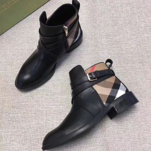 Burberry House Check And Leather Women Ankle Boots In Black