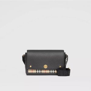 Burberry Leather And Vintage Check Note Crossbody Bag In Black/Beige