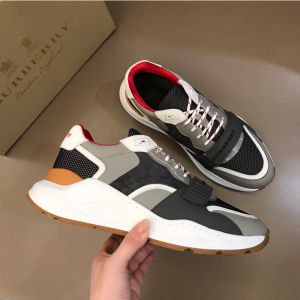 Burberry Leather, Suede And Vintage Check Men Sneakers In Grey