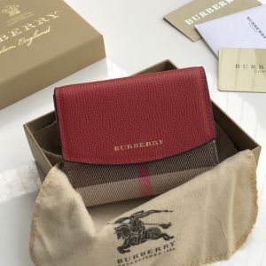 Burberry Luna House Check And Leather Wallet In Red